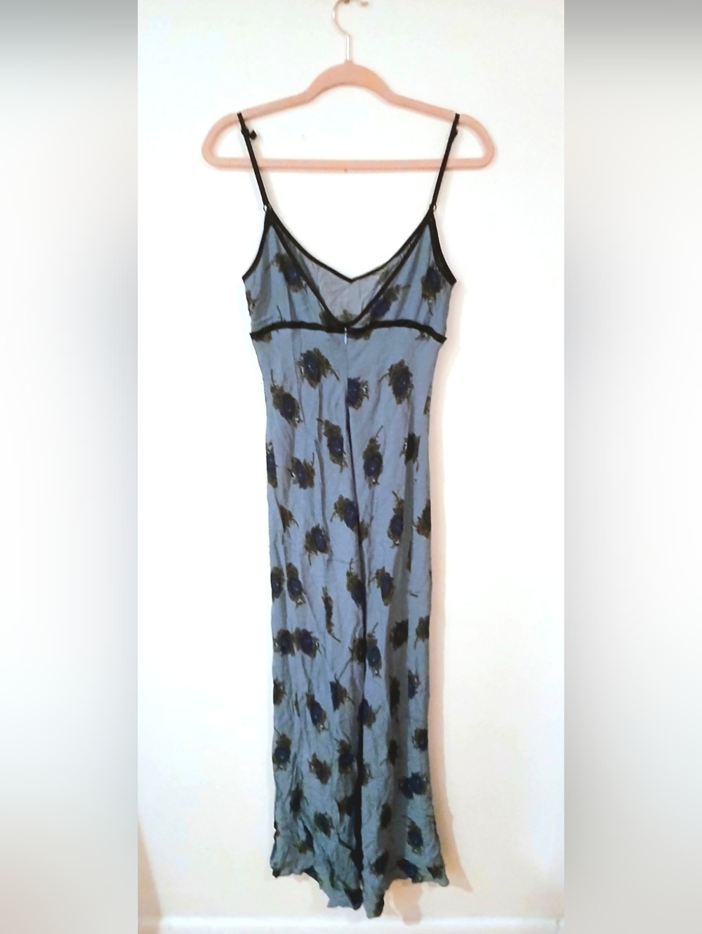 Vintage Betsey Johnson Silk Rayon Floral Slip Dress Blue Sheer Bias Cut 90 - Picture 6 of 7